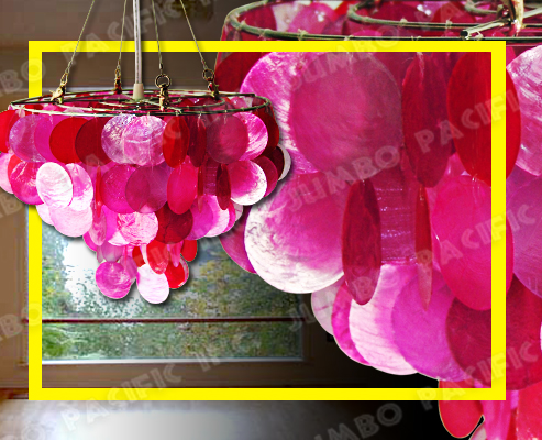 Hanging Capiz Chandelier in fuscha color